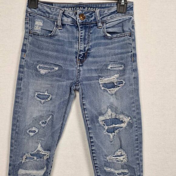 American Eagle Hi-Rise Jegging Crop Distressed 0 Regular - Picture 2 of 13